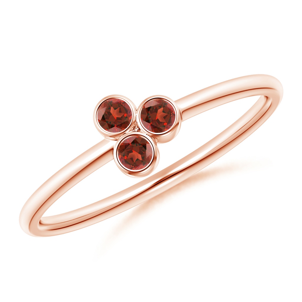 2mm AAA Bezel Set Garnet Trio Clustre Stackable Ring in Rose Gold