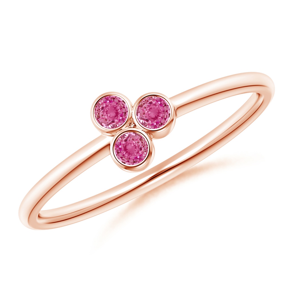 2mm AAA Bezel Set Pink Sapphire Trio Clustre Stackable Ring in Rose Gold