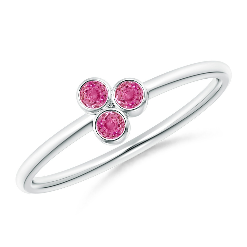 2mm AAA Bezel Set Pink Sapphire Trio Clustre Stackable Ring in S999 Silver