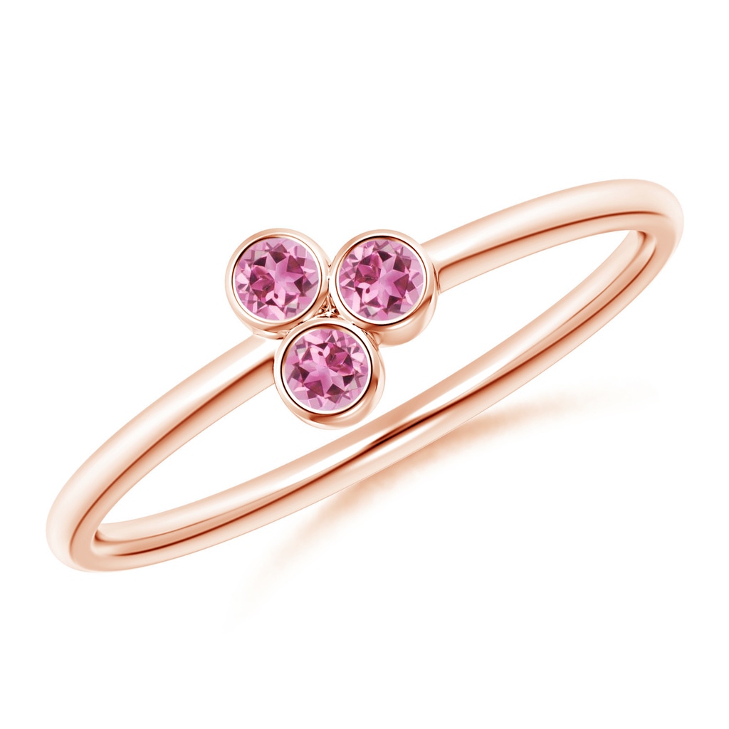 2mm AAA Bezel Set Pink Tourmaline Trio Clustre Stackable Ring in Rose Gold