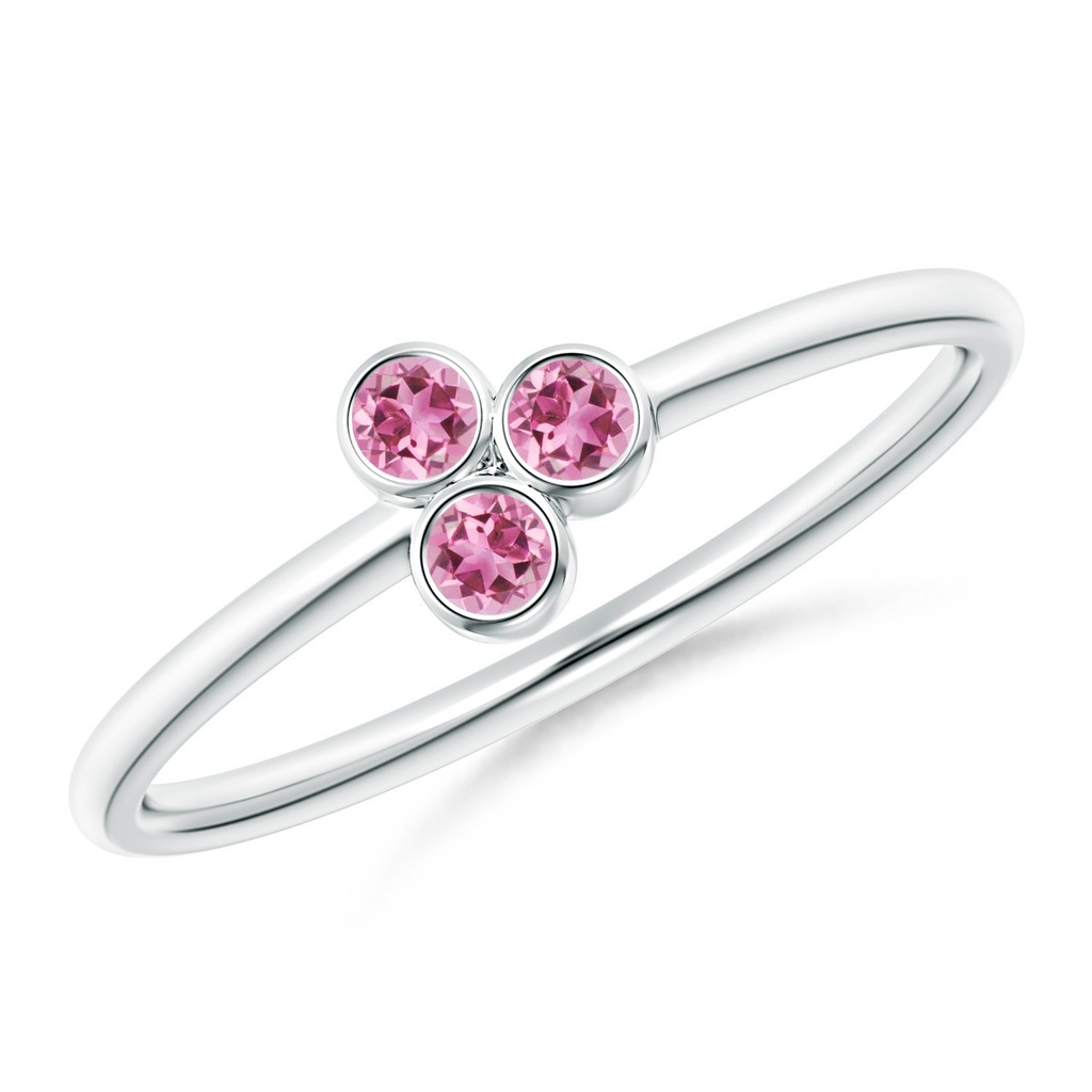 2mm AAA Bezel Set Pink Tourmaline Trio Clustre Stackable Ring in S999 Silver