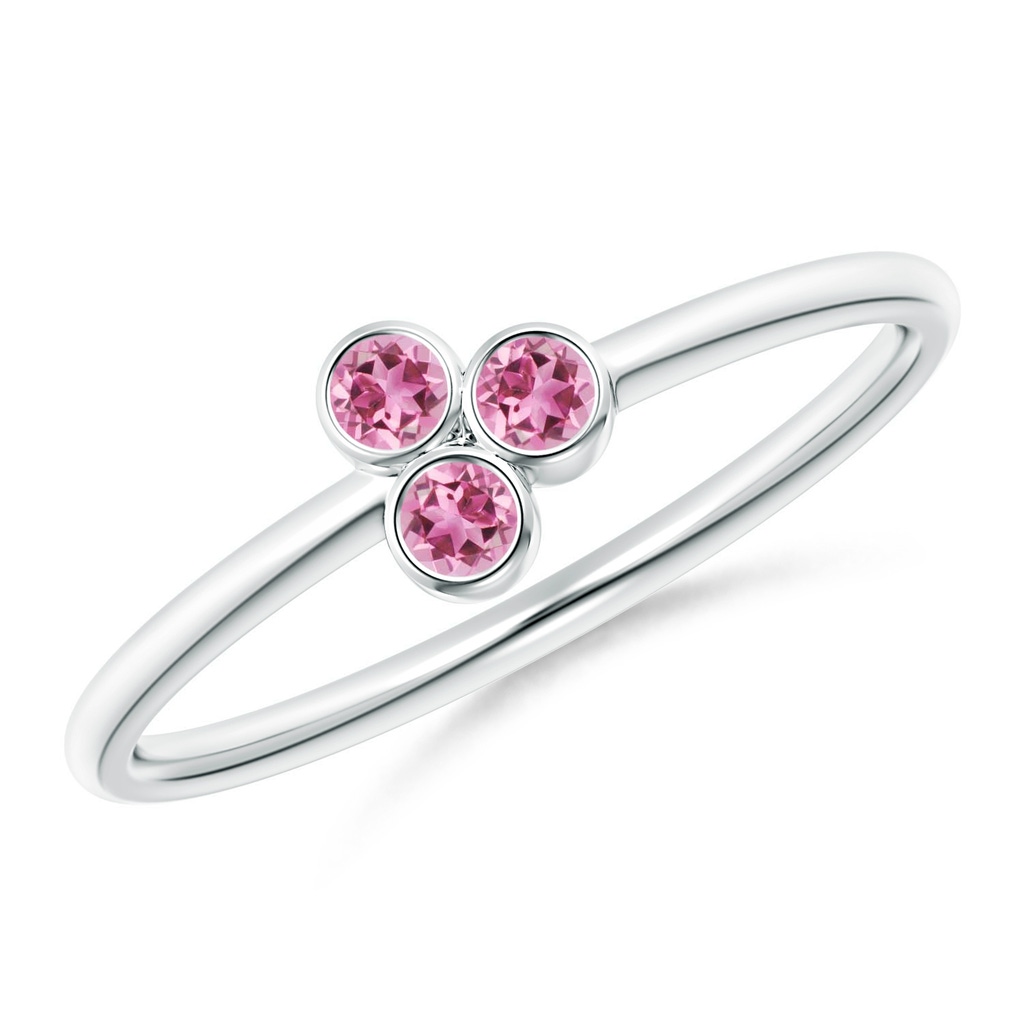 2mm AAA Bezel Set Pink Tourmaline Trio Clustre Stackable Ring in White Gold