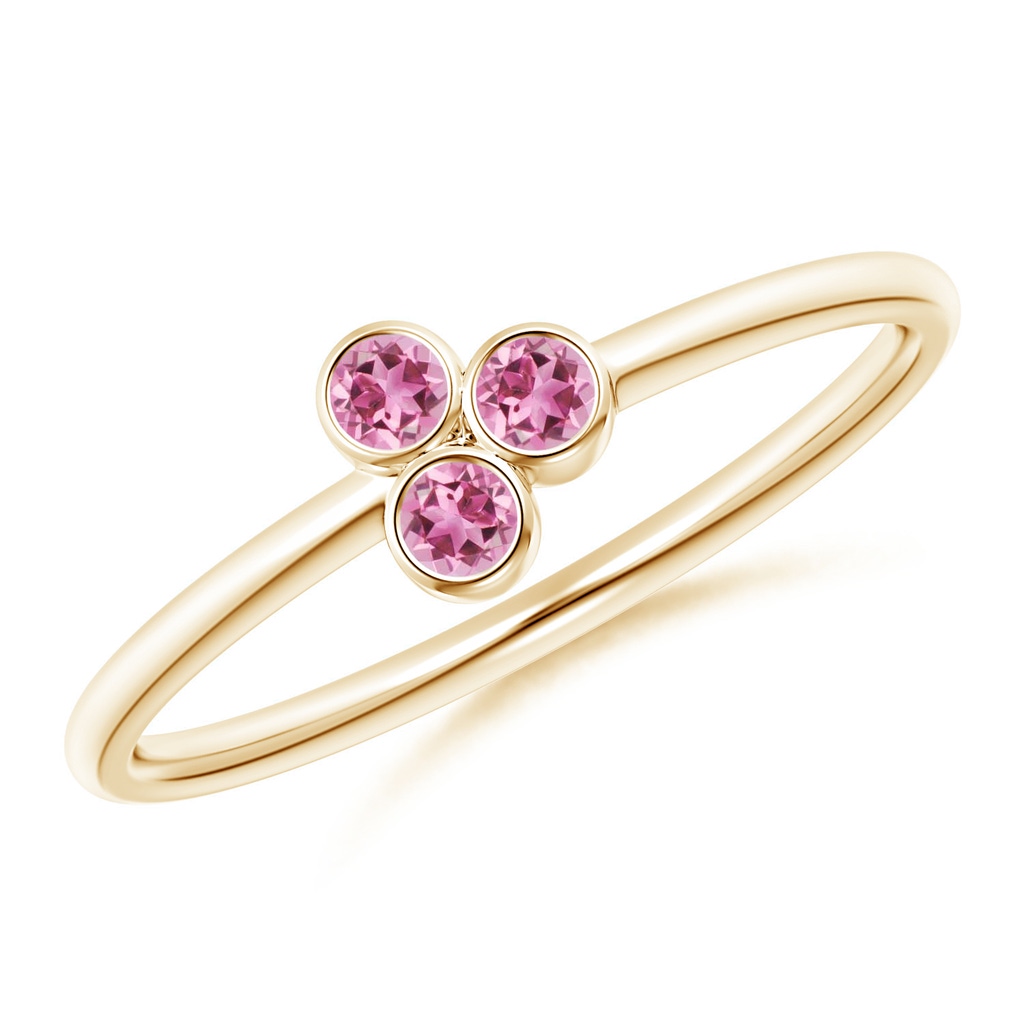 2mm AAA Bezel Set Pink Tourmaline Trio Clustre Stackable Ring in Yellow Gold
