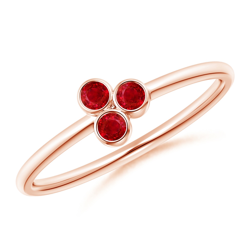 2mm AAA Bezel Set Ruby Trio Clustre Stackable Ring in Rose Gold
