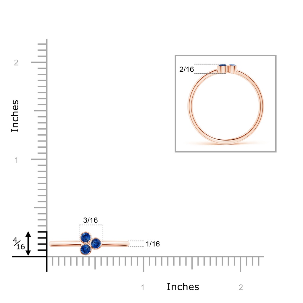 2mm AAA Bezel Set Sapphire Trio Clustre Stackable Ring in Rose Gold Product Image