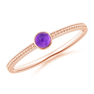 3mm AAA Bezel Set Amethyst Ring with Beaded Groove Shank in Rose Gold