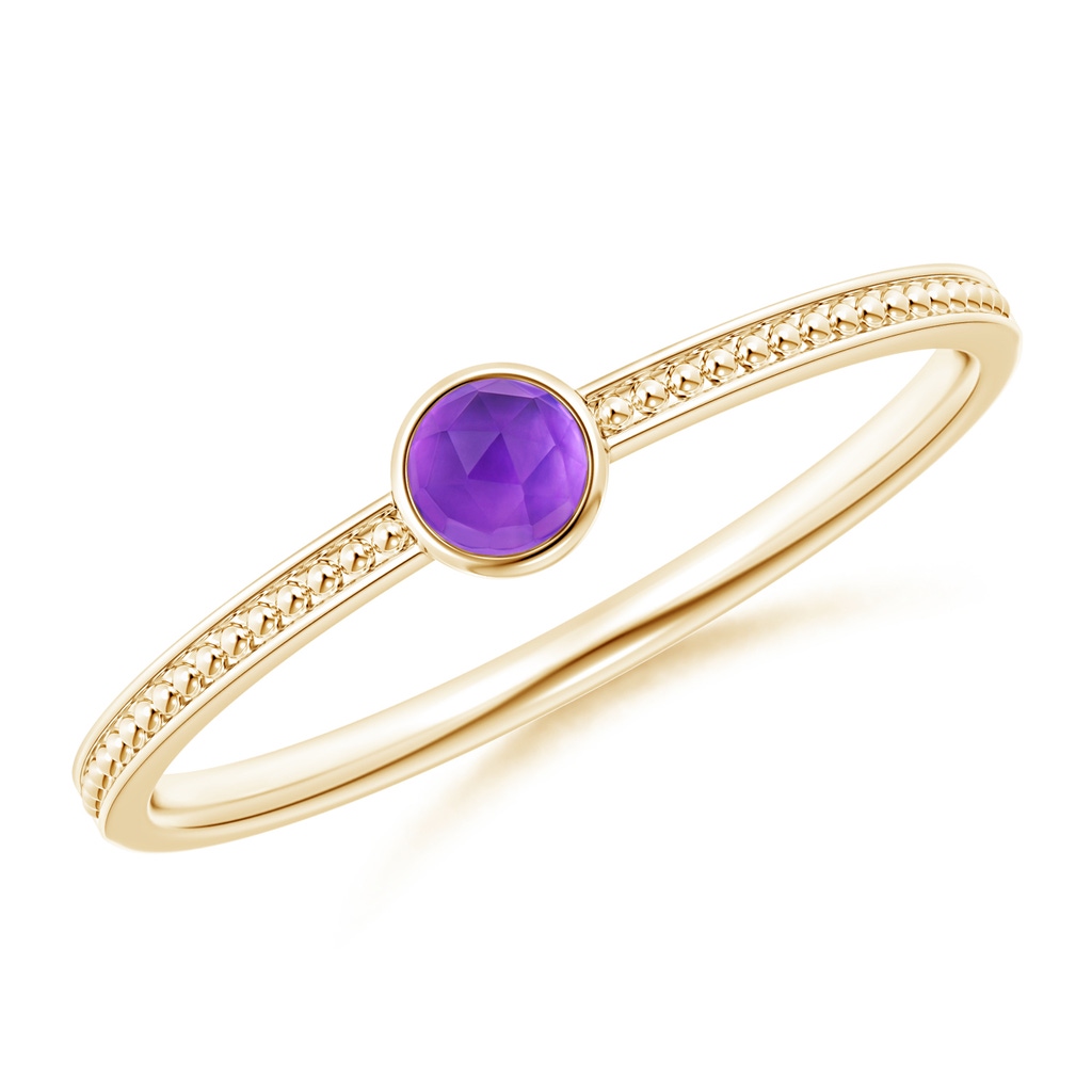 3mm AAA Bezel Set Amethyst Ring with Beaded Groove Shank in Yellow Gold 