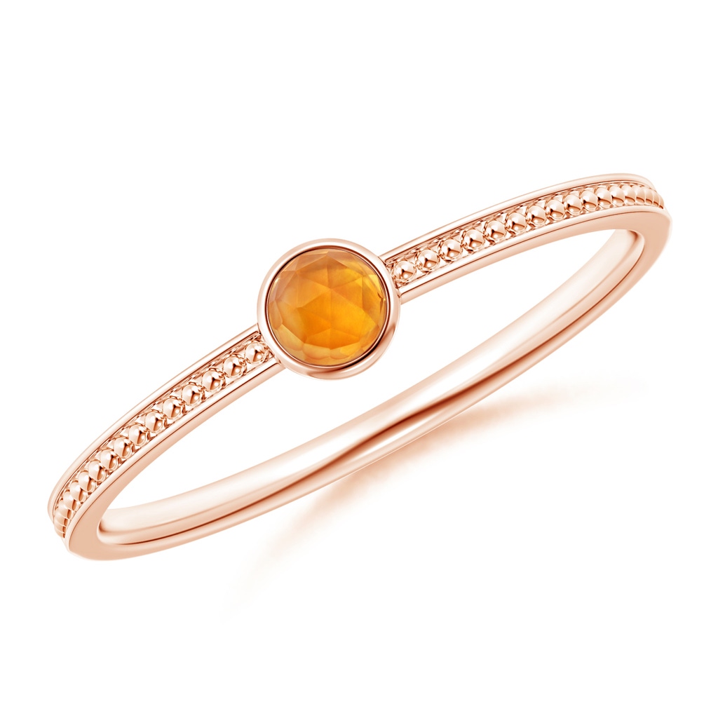 3mm AAA Bezel Set Citrine Ring with Beaded Groove Shank in Rose Gold