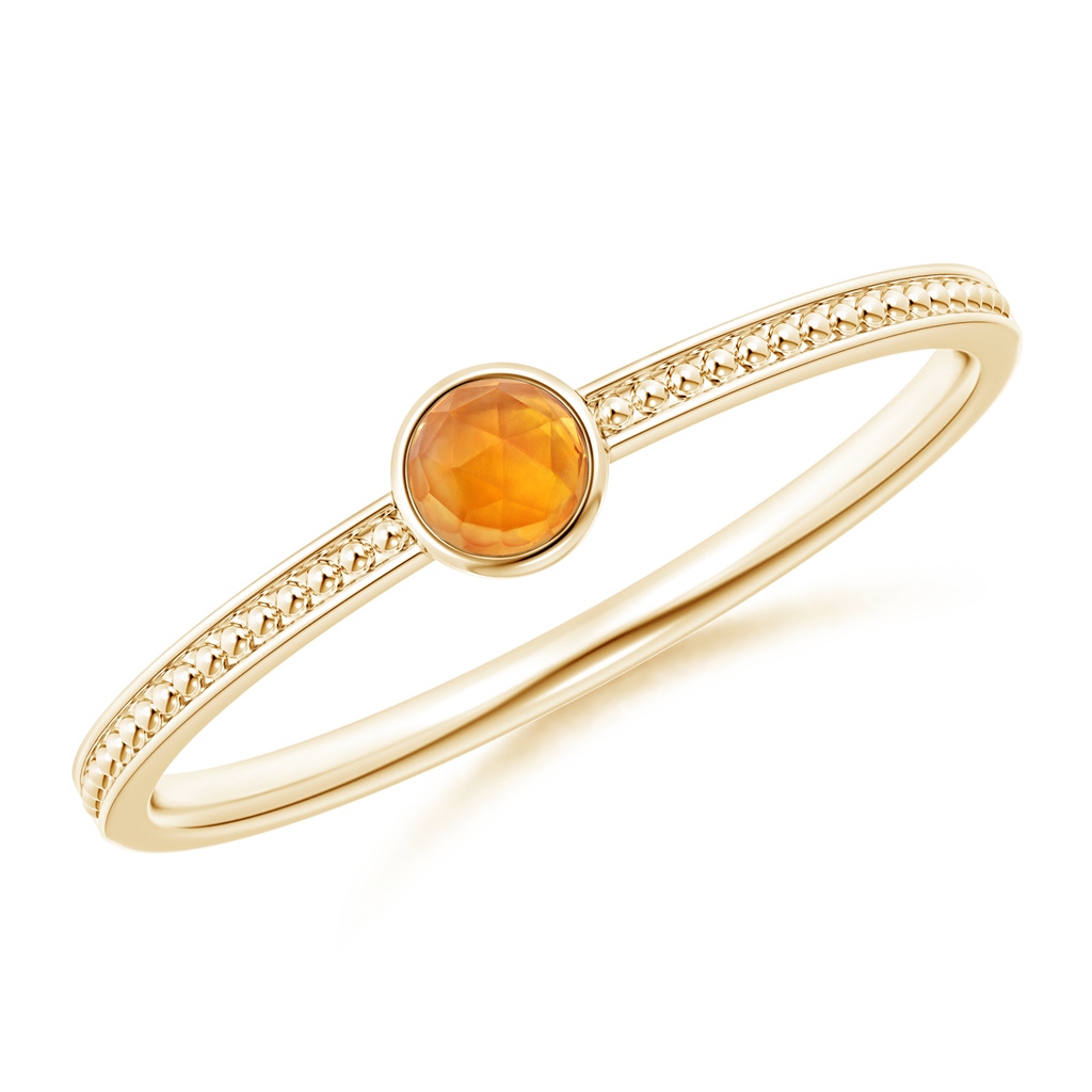 3mm AAA Bezel Set Citrine Ring with Beaded Groove Shank in Yellow Gold