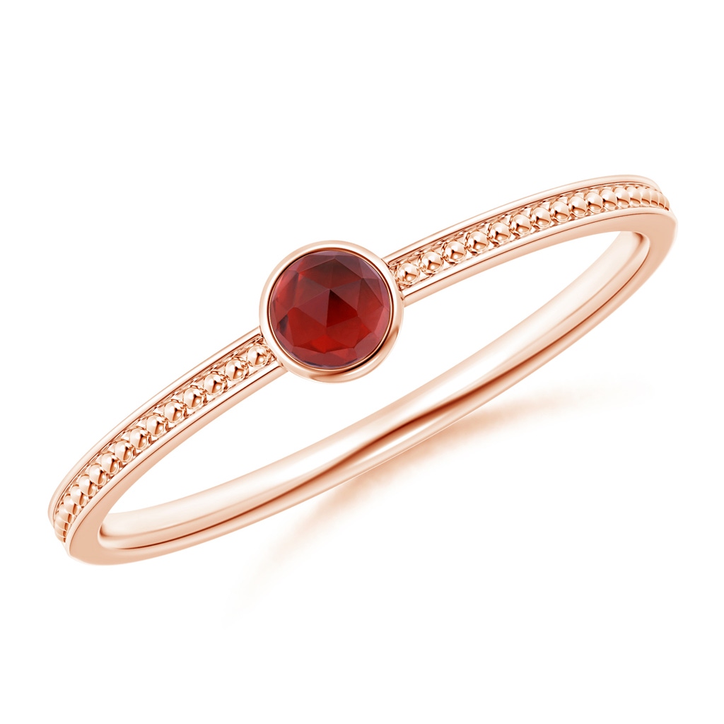 3mm AAA Bezel Set Garnet Ring with Beaded Groove Shank in Rose Gold 