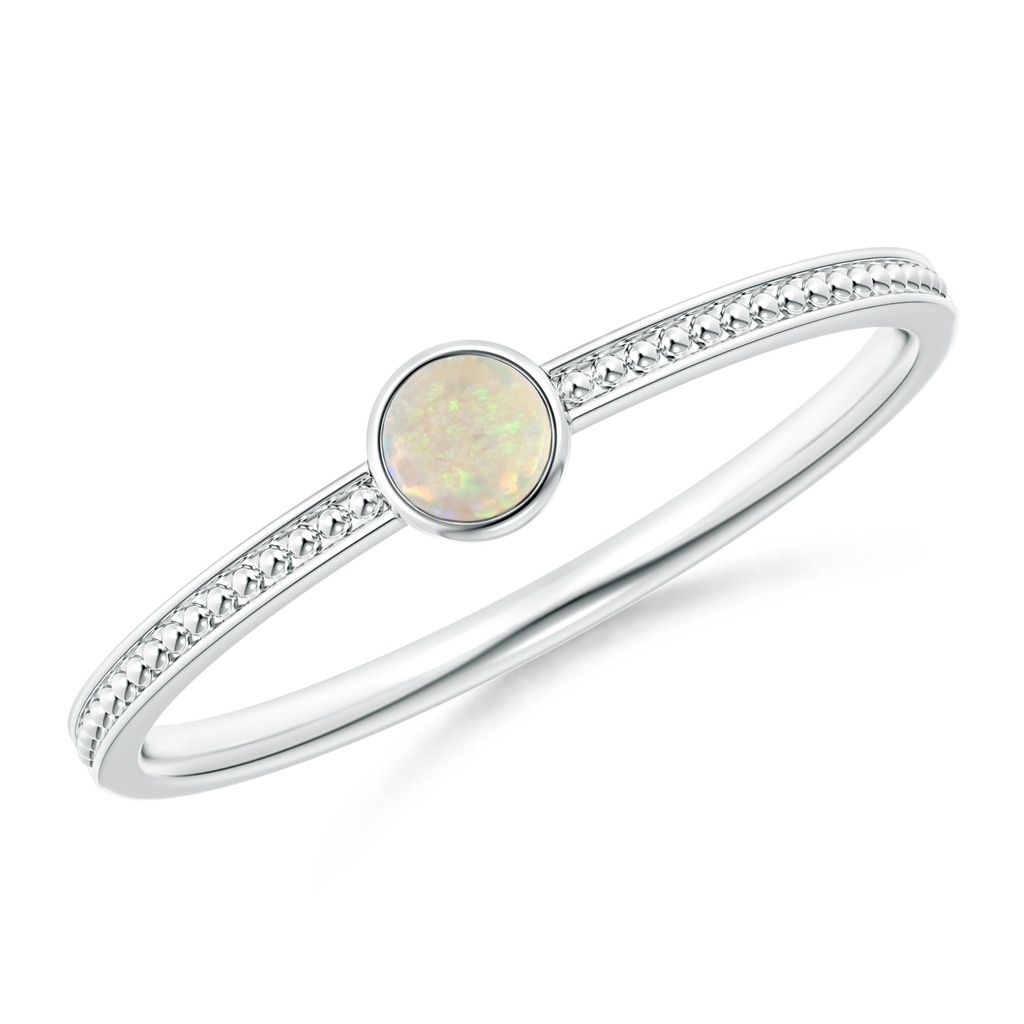 3mm AAA Bezel Set Opal Ring with Beaded Groove Shank in 9K White Gold