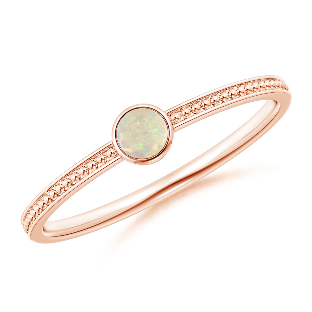 3mm AAA Bezel Set Opal Ring with Beaded Groove Shank in Rose Gold