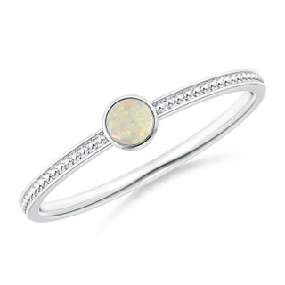 3mm AAA Bezel Set Opal Ring with Beaded Groove Shank in White Gold
