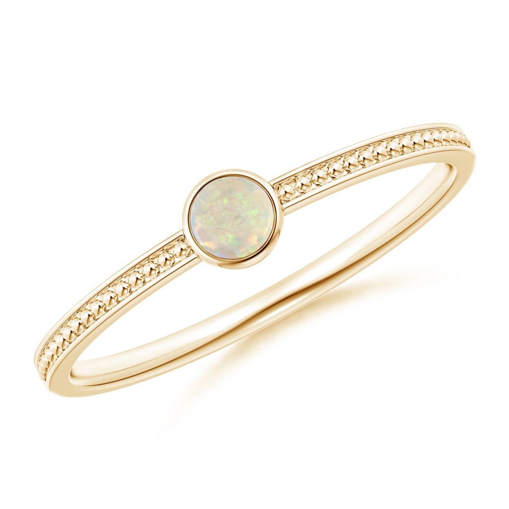 3mm AAA Bezel Set Opal Ring with Beaded Groove Shank in Yellow Gold