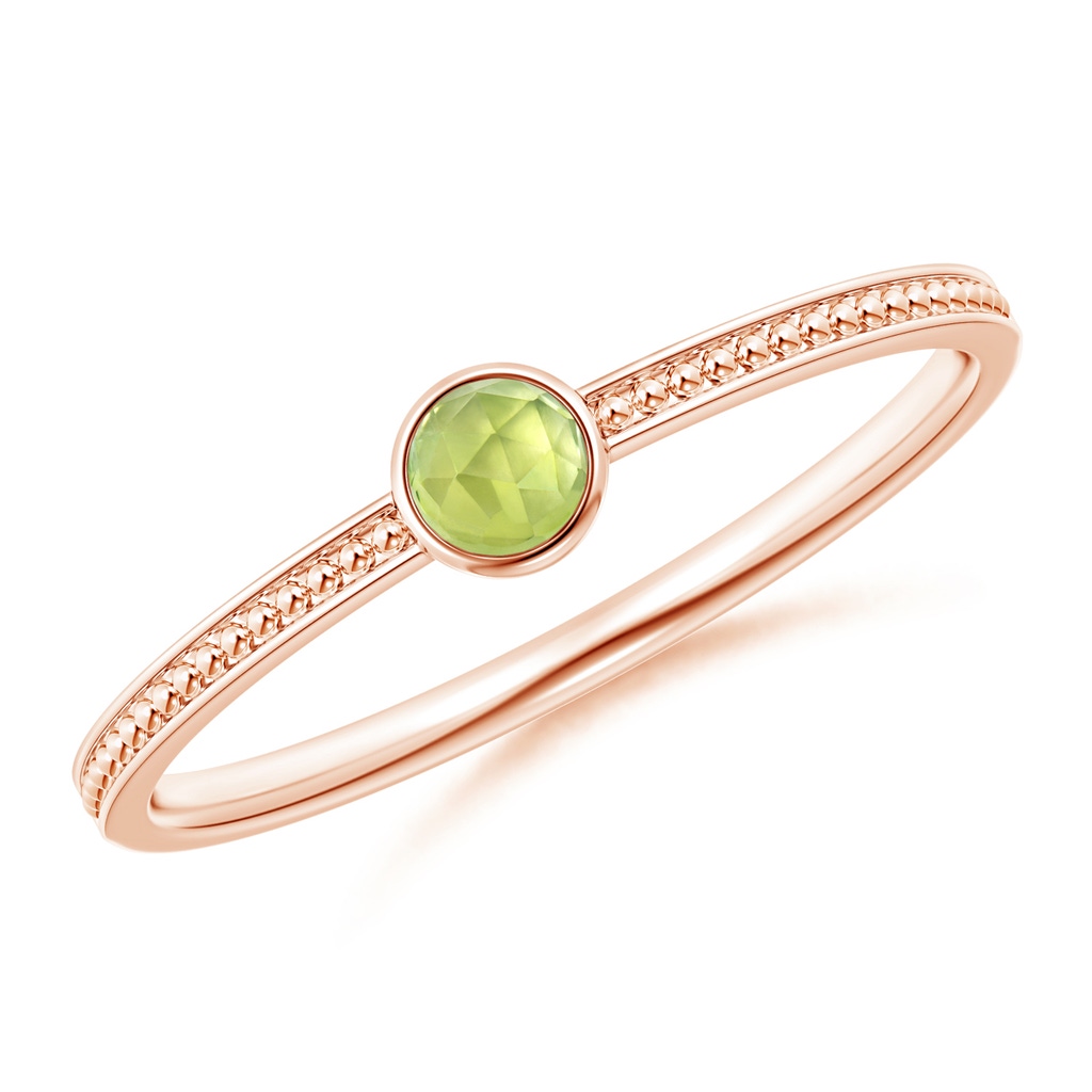 3mm AAA Bezel Set Peridot Ring with Beaded Groove Shank in Rose Gold