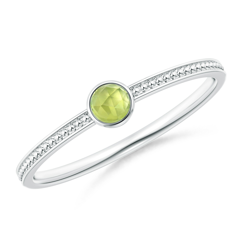 3mm AAA Bezel Set Peridot Ring with Beaded Groove Shank in S999 Silver