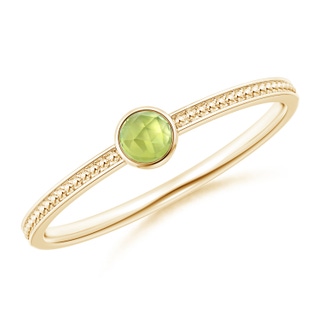 3mm AAA Bezel Set Peridot Ring with Beaded Groove Shank in Yellow Gold
