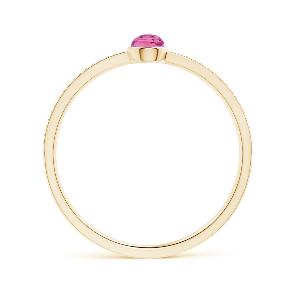 3mm AAA Bezel Set Pink Tourmaline Ring with Beaded Groove Shank in Yellow Gold Product Image