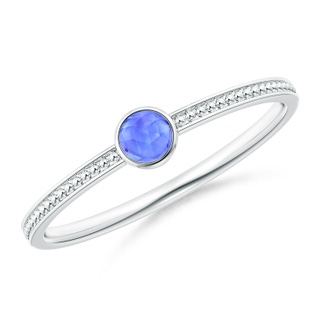 3mm AAA Bezel Set Tanzanite Ring with Beaded Groove Shank in White Gold