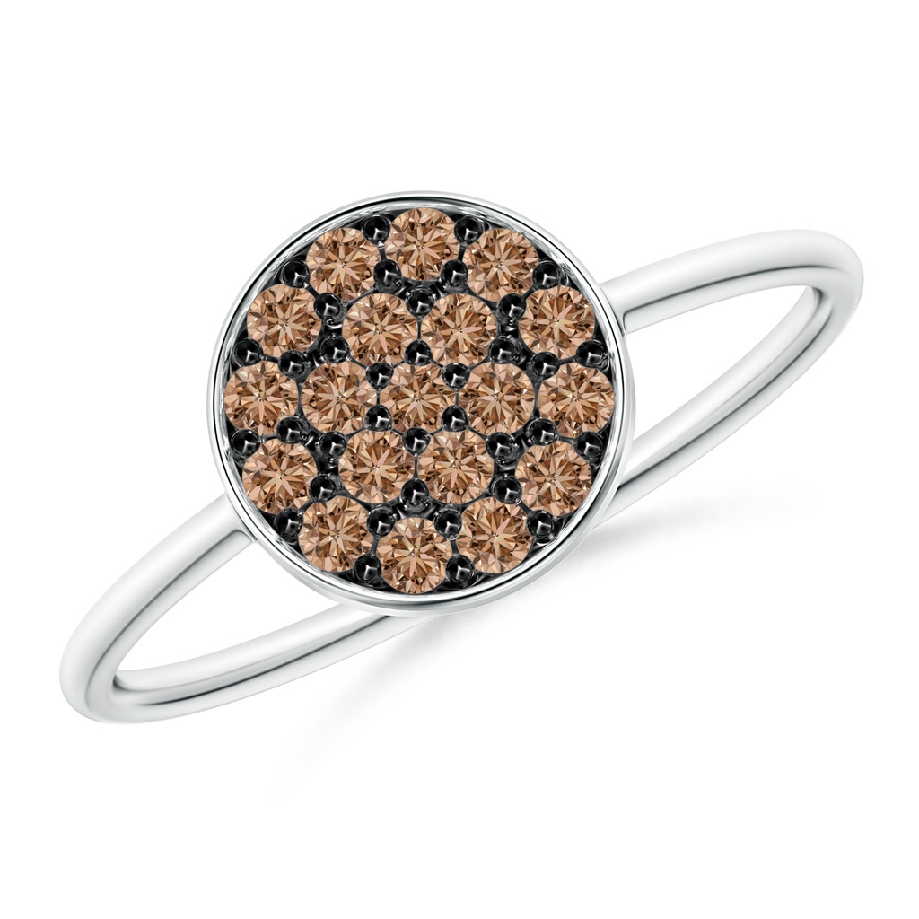1.5mm AAA Pavé Set Round Coffee Diamond Clustre Disc Ring in 9K White Gold