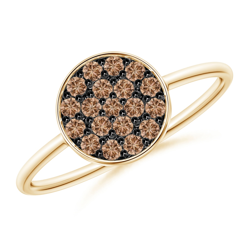 1.5mm AAA Pavé Set Round Coffee Diamond Clustre Disc Ring in Yellow Gold