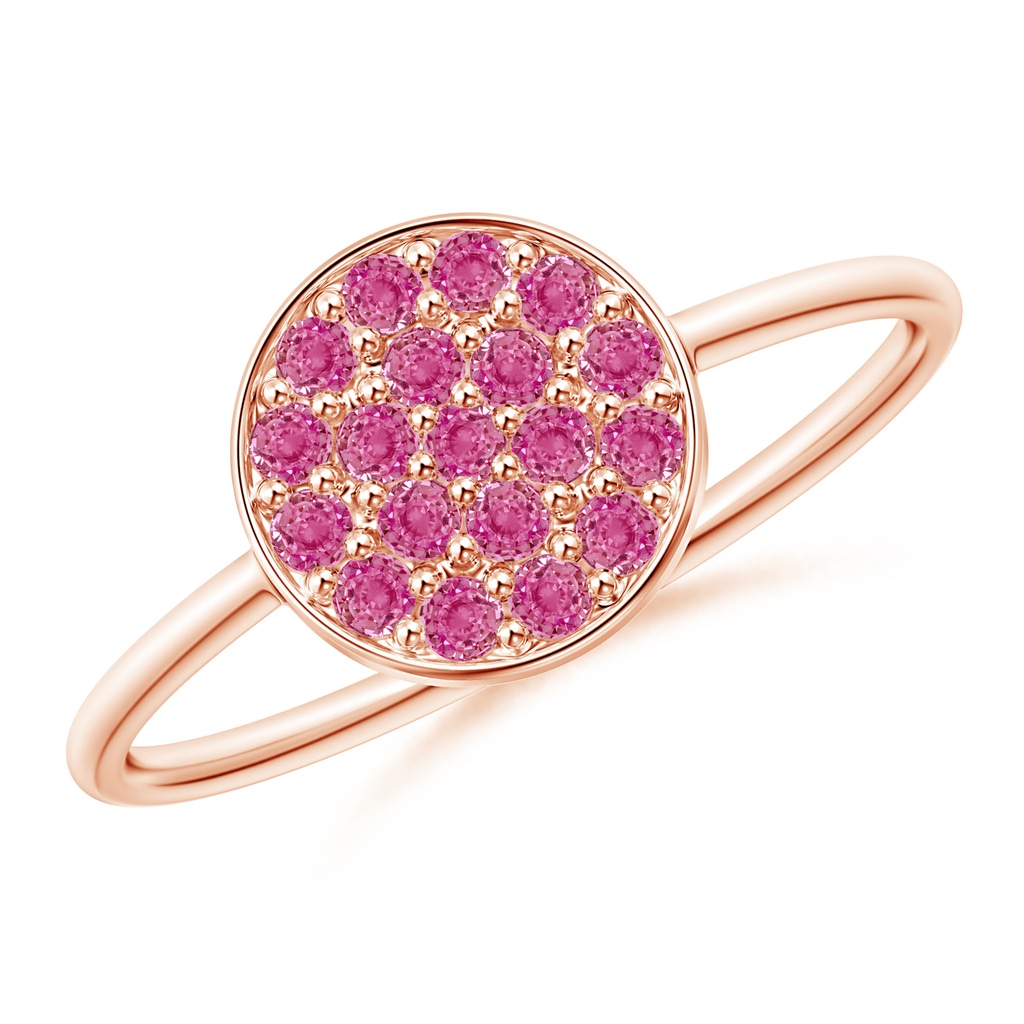 1.5mm AAA Pavé Set Round Pink Sapphire Clustre Disc Ring in Rose Gold