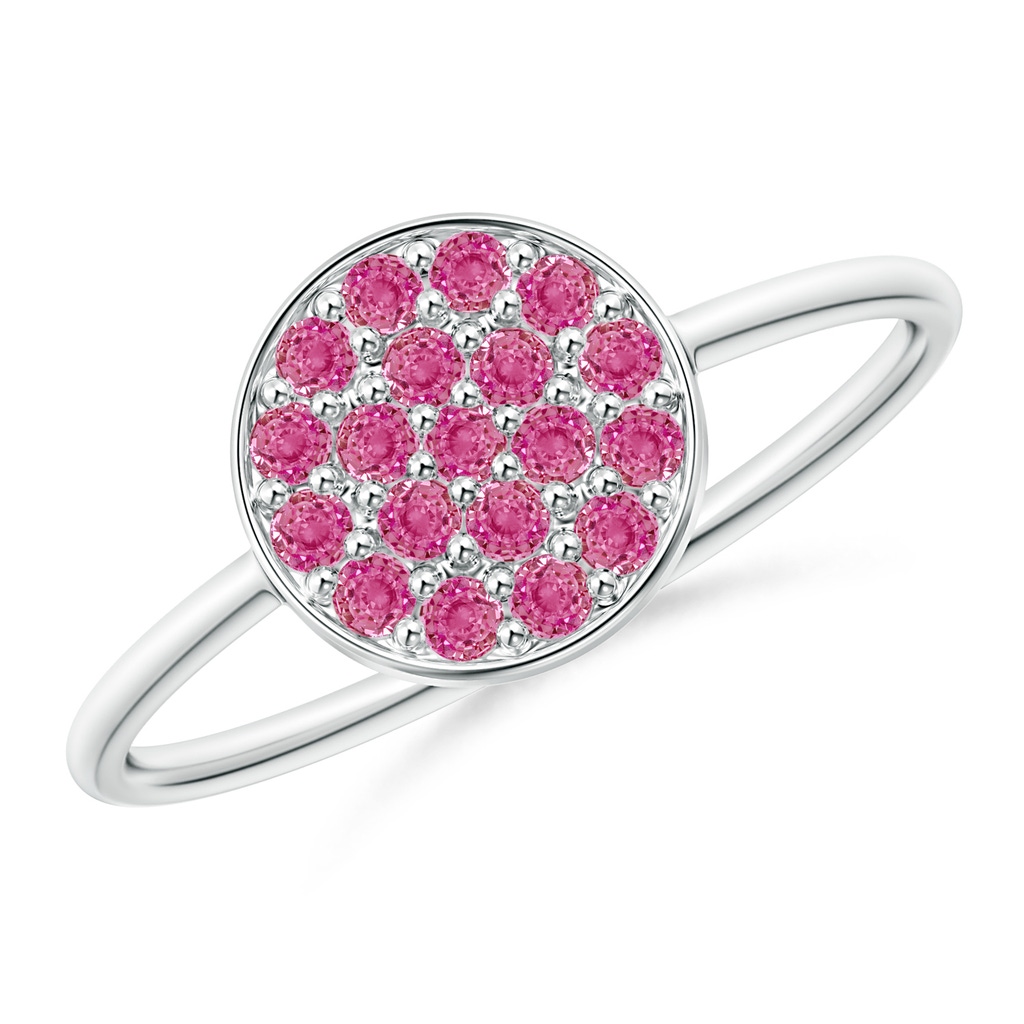 1.5mm AAA Pavé Set Round Pink Sapphire Clustre Disc Ring in S999 Silver