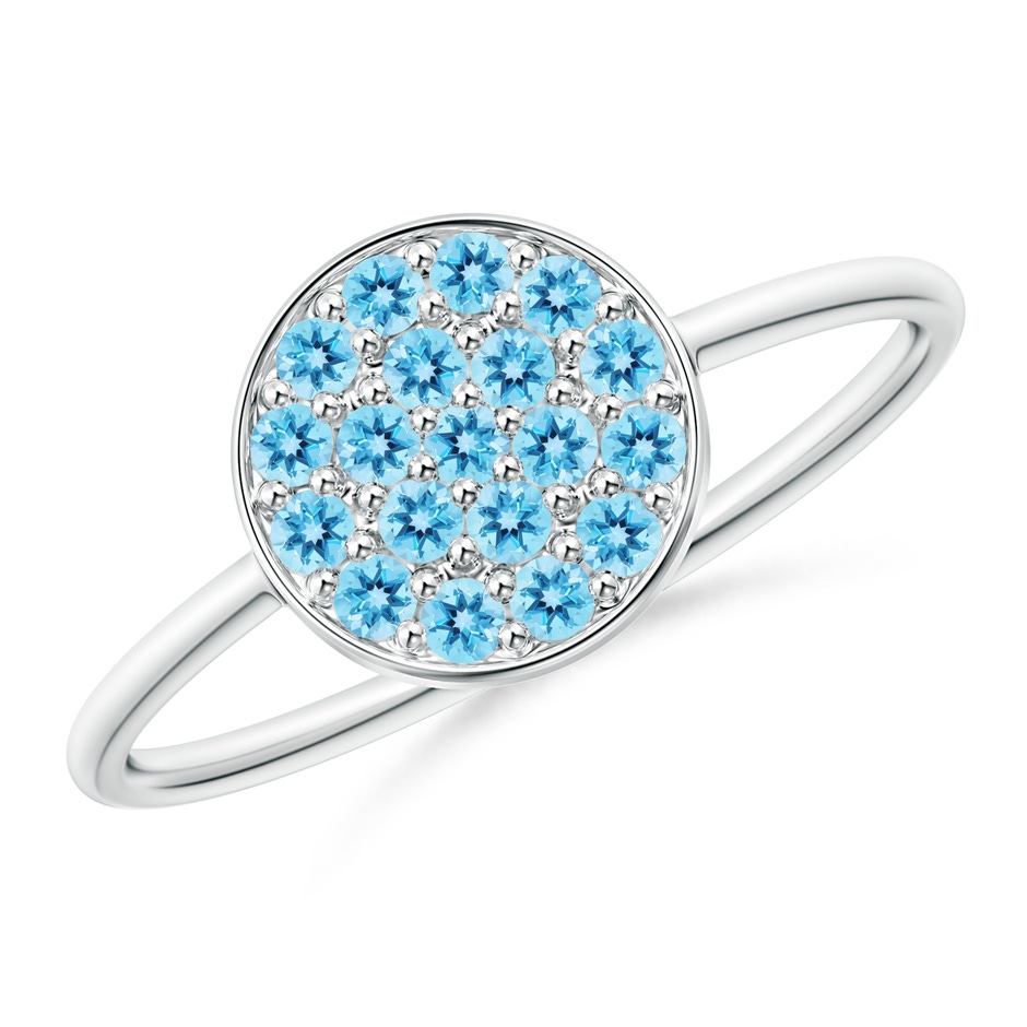 1.5mm AAA Pavé Set Round Swiss Blue Topaz Clustre Disc Ring in White Gold 