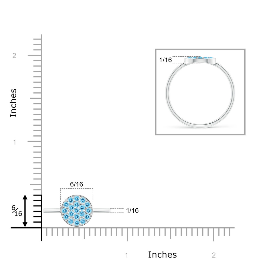 1.5mm AAA Pavé Set Round Swiss Blue Topaz Clustre Disc Ring in White Gold ruler