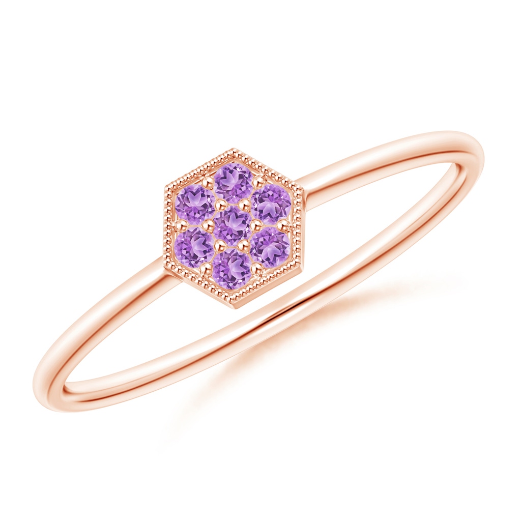 1.5mm AAA Hexagon-Shaped Amethyst Cluster Ring with Milgrain in Rose Gold