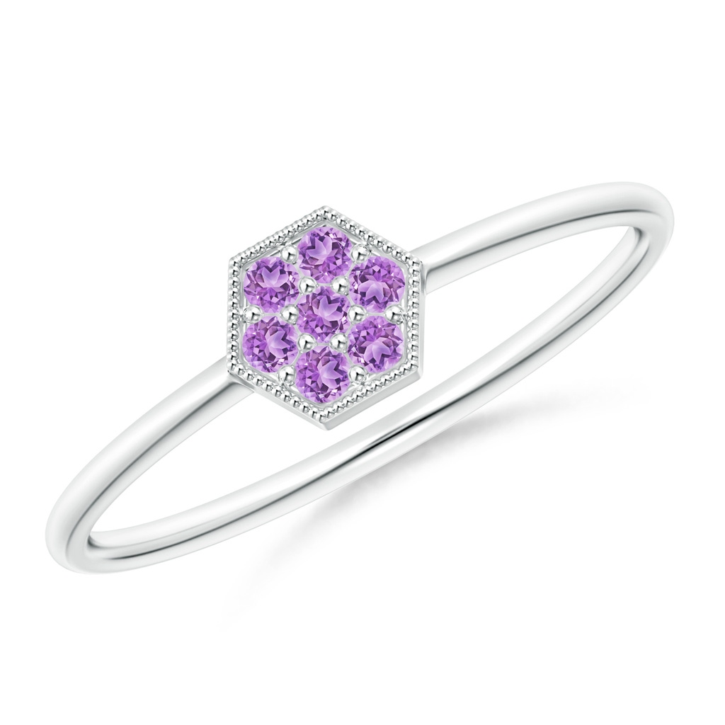 1.5mm AAA Hexagon-Shaped Amethyst Cluster Ring with Milgrain in S999 Silver