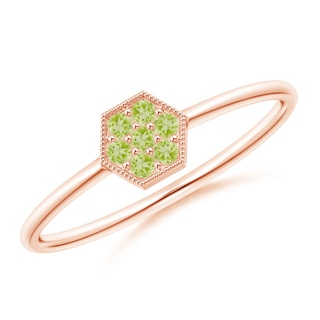 1.5mm AAA Hexagon-Shaped Peridot Clustre Ring with Milgrain in Rose Gold
