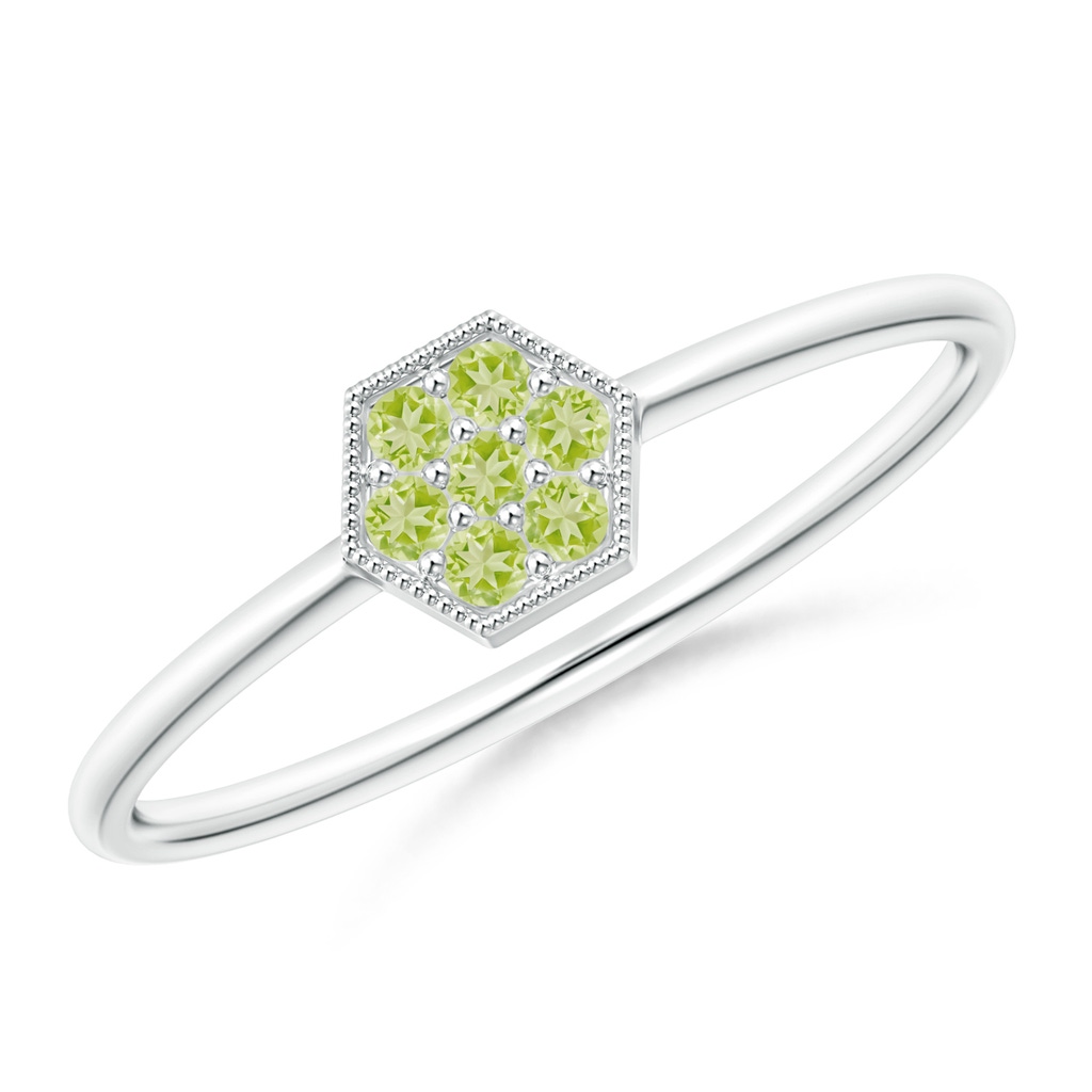 1.5mm AAA Hexagon-Shaped Peridot Clustre Ring with Milgrain in S999 Silver