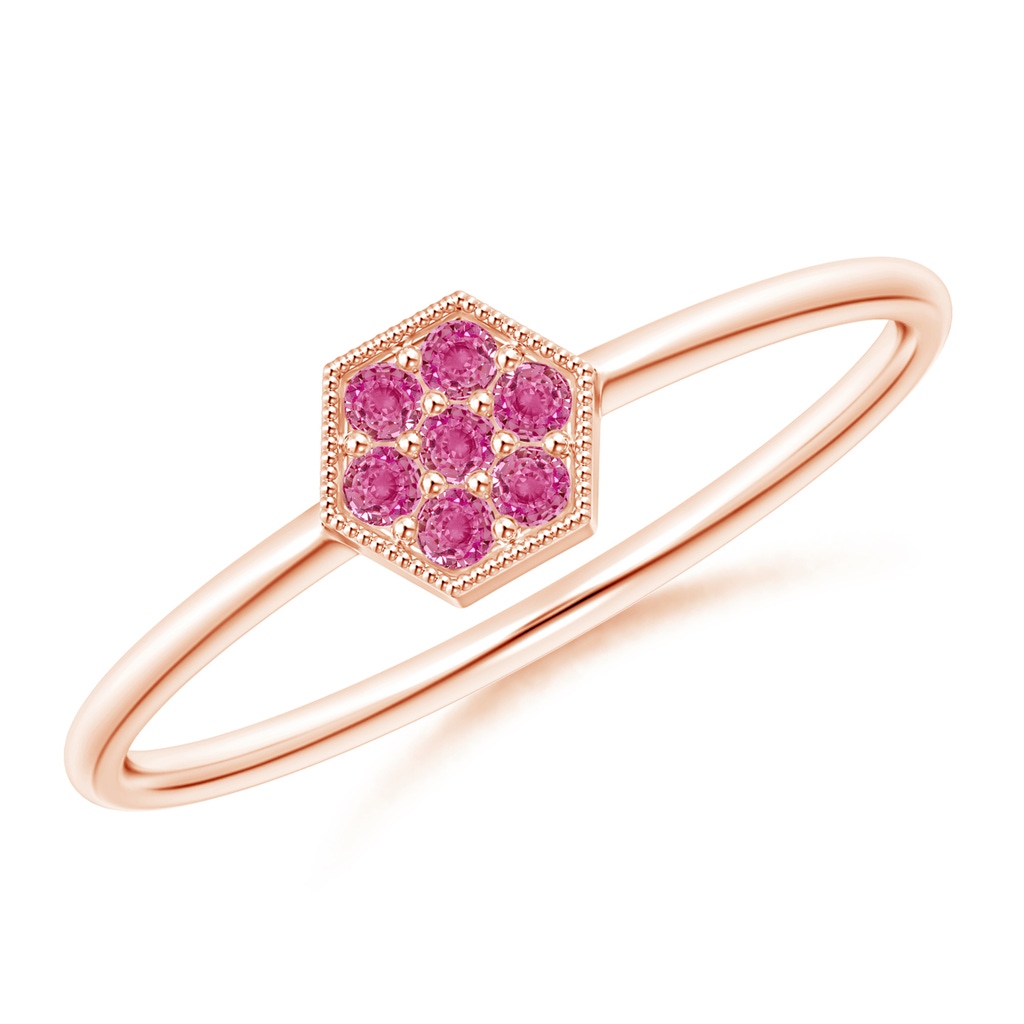 1.5mm AAA Hexagon-Shaped Pink Sapphire Clustre Ring with Milgrain in Rose Gold