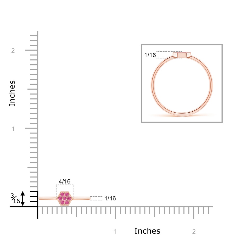 1.5mm AAA Hexagon-Shaped Pink Sapphire Cluster Ring with Milgrain in Rose Gold product image