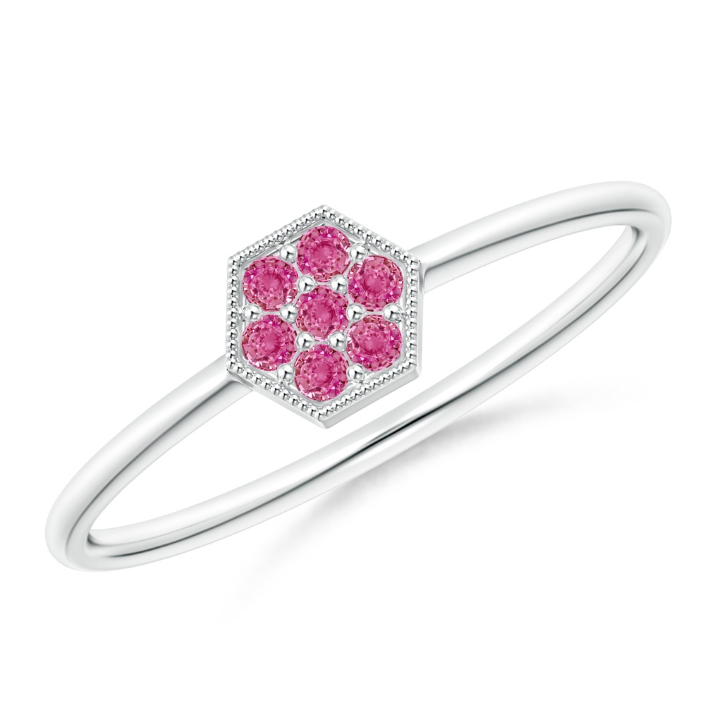 1.5mm AAA Hexagon-Shaped Pink Sapphire Clustre Ring with Milgrain in S999 Silver