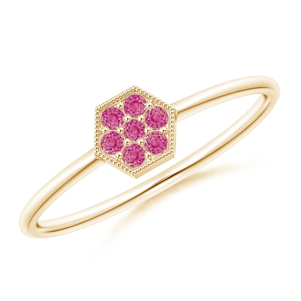 1.5mm AAA Hexagon-Shaped Pink Sapphire Clustre Ring with Milgrain in Yellow Gold