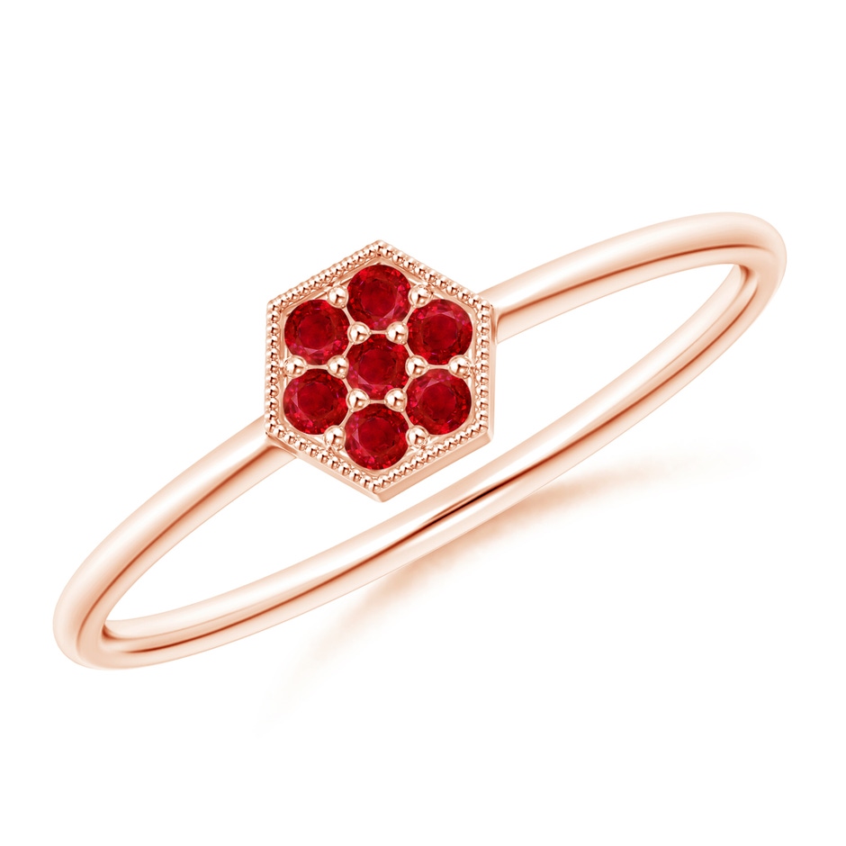 1.5mm AAA Hexagon-Shaped Ruby Cluster Ring with Milgrain in Rose Gold 