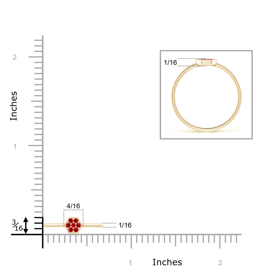 1.5mm AAA Hexagon-Shaped Ruby Clustre Ring with Milgrain in Yellow Gold product image