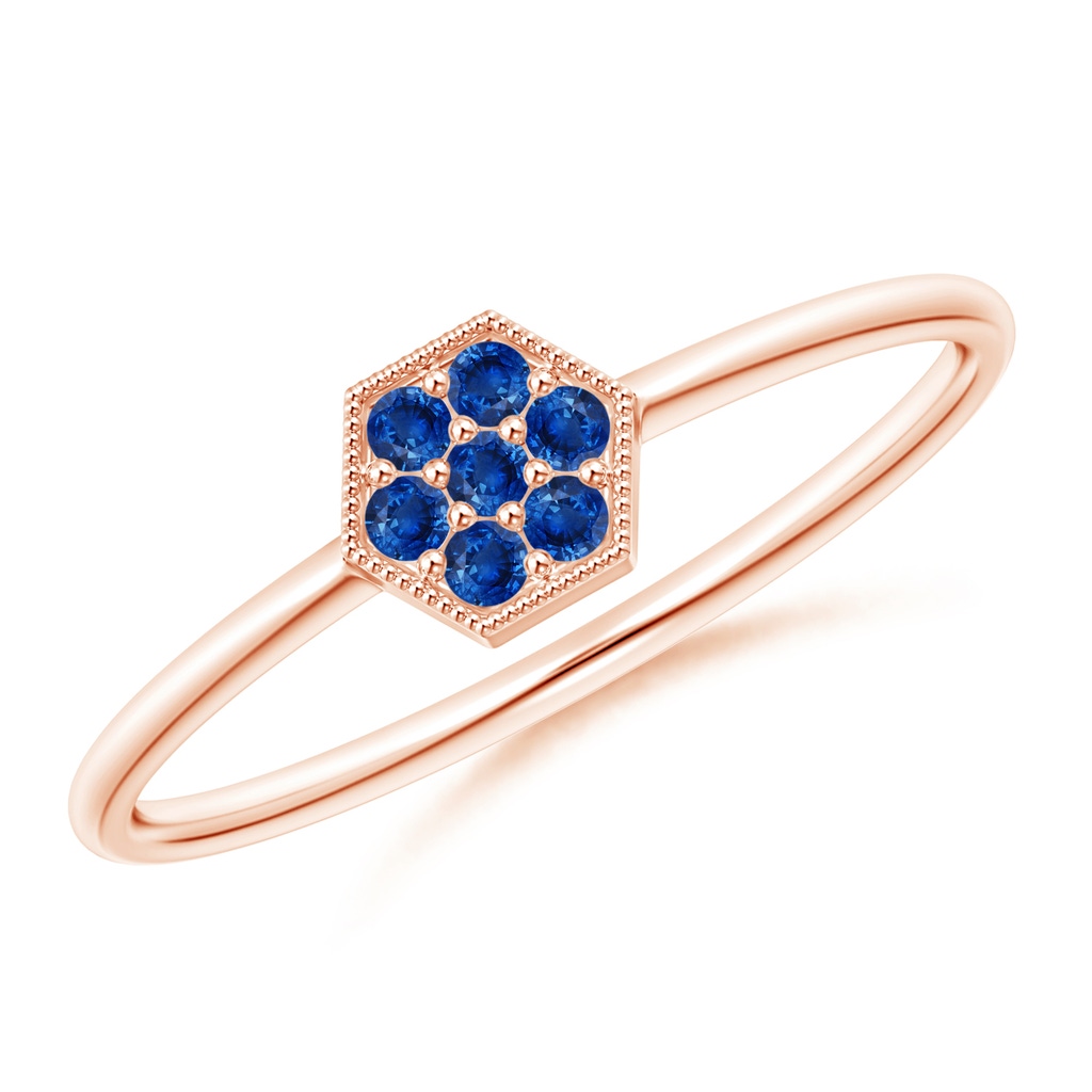 1.5mm AAA Hexagon-Shaped Sapphire Clustre Ring with Milgrain in Rose Gold
