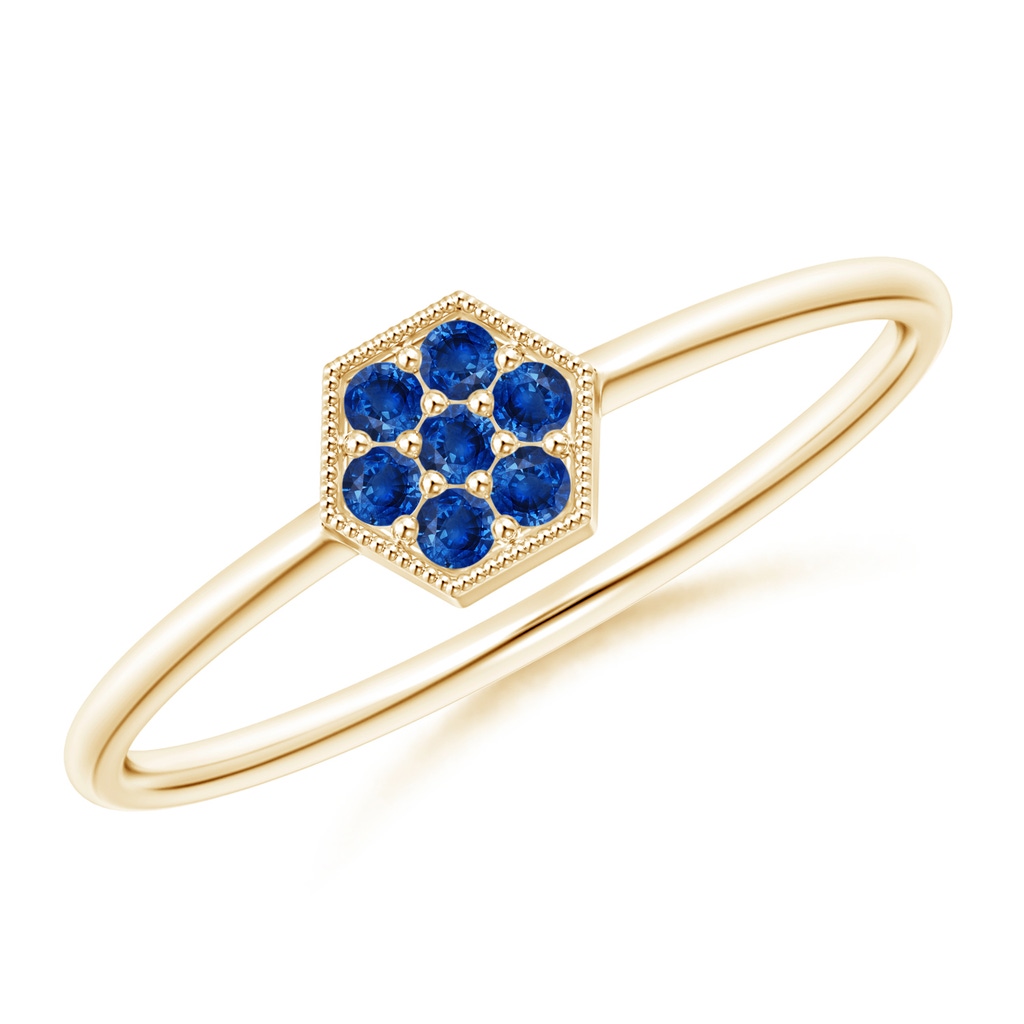 1.5mm AAA Hexagon-Shaped Sapphire Clustre Ring with Milgrain in Yellow Gold