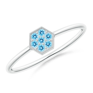 1.5mm AAA Hexagon-Shaped Swiss Blue Topaz Clustre Ring with Milgrain in White Gold