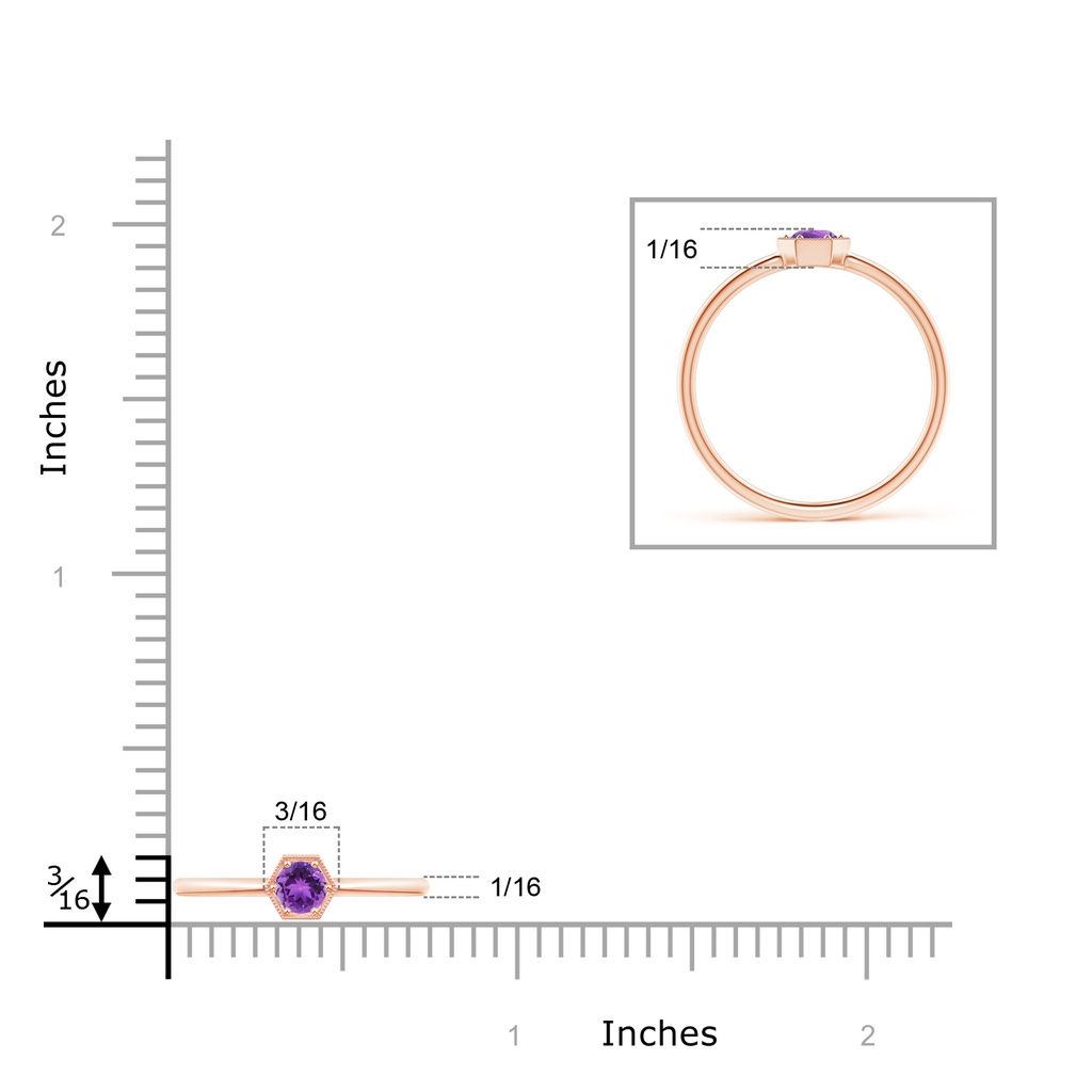 3.8mm AAA Pavé Set Amethyst Hexagon Solitaire Ring with Milgrain in Rose Gold Product Image