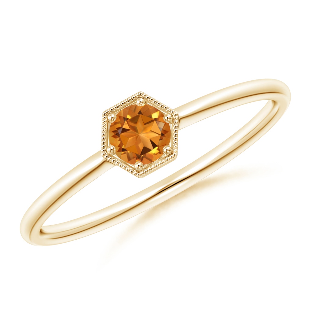 3.8mm AAA Pavé Set Citrine Hexagon Solitaire Ring with Milgrain in Yellow Gold