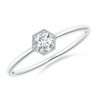 3.8mm GVS2 Pave Set Diamond Hexagon Solitaire Ring with Milgrain in White Gold