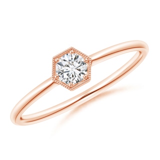 3.8mm HSI2 Pave Set Diamond Hexagon Solitaire Ring with Milgrain in Rose Gold