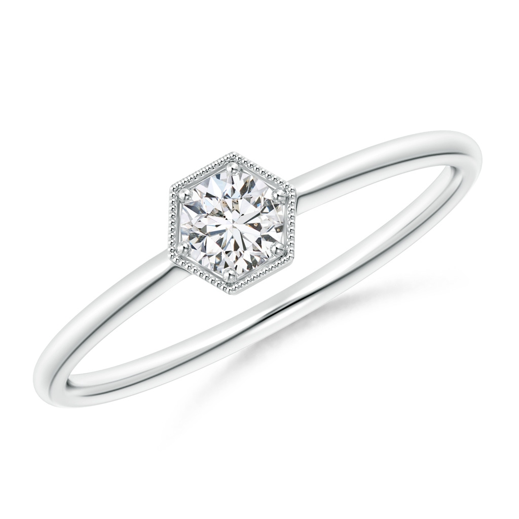 3.8mm HSI2 Pave Set Diamond Hexagon Solitaire Ring with Milgrain in White Gold