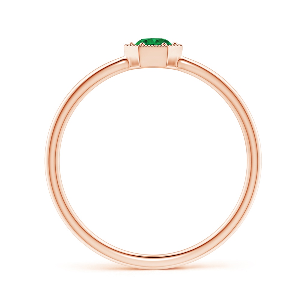 3.8mm AAA Pavé Set Emerald Hexagon Solitaire Ring with Milgrain in Rose Gold Side-1