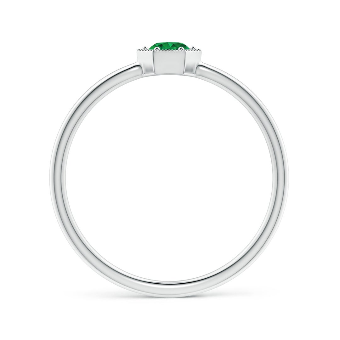 3.8mm AAA Pavé Set Emerald Hexagon Solitaire Ring with Milgrain in White Gold - side 1