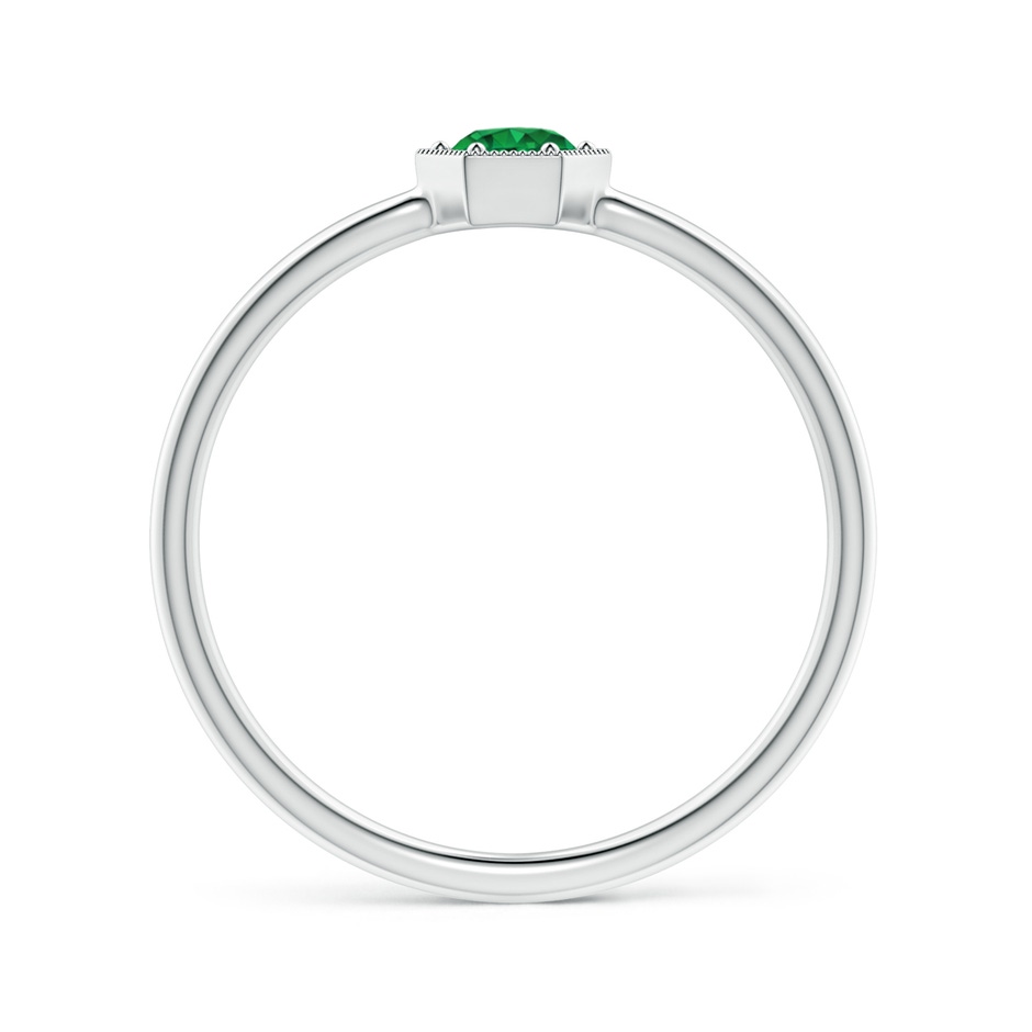 3.8mm AAA Pavé Set Emerald Hexagon Solitaire Ring with Milgrain in White Gold side-1